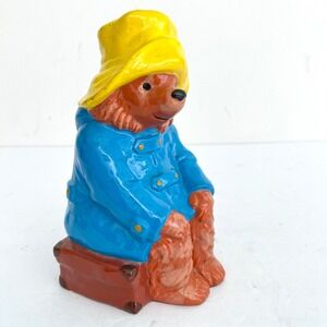Vintage 1978 Gorham Paddington Bear Ceramic Coin Bank Yellow Hat Blue Coat 5.5"